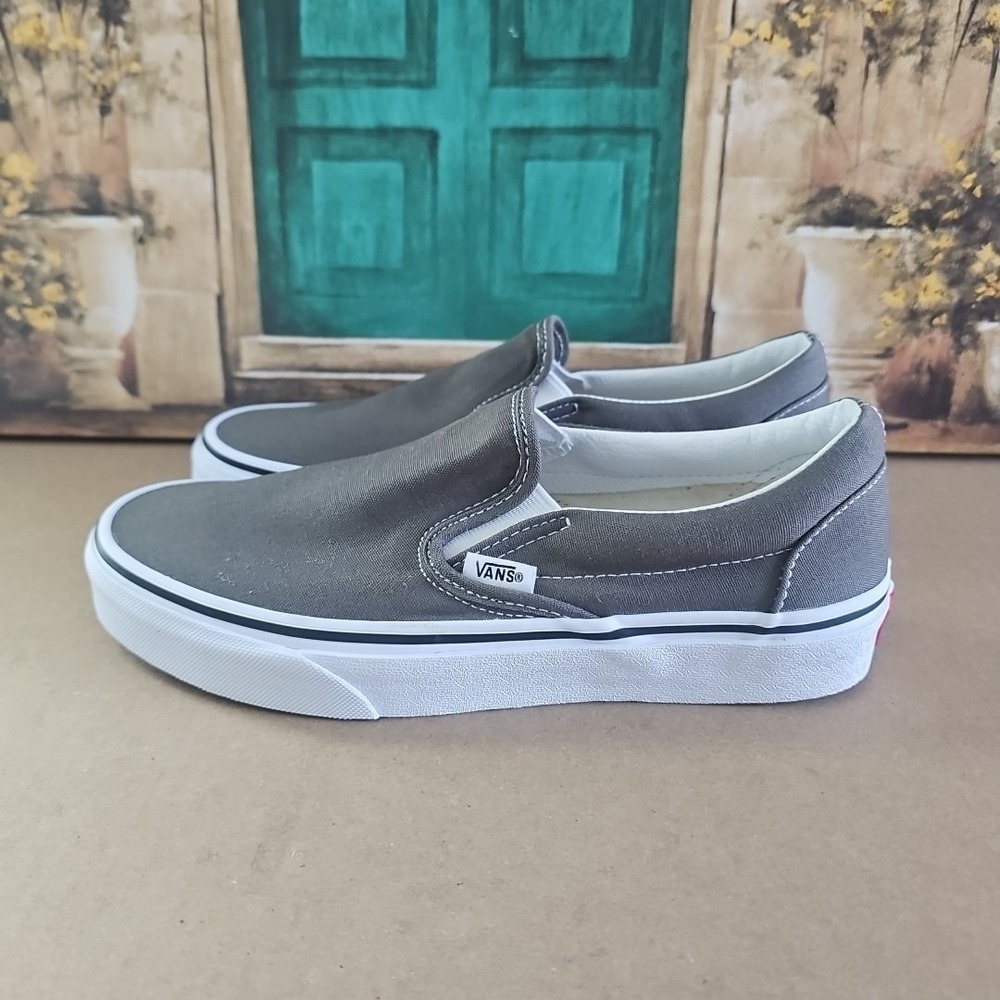 Vans Men's Solid Gray‎ Canvas Suede Slip On Shoes Loafers Size 8
